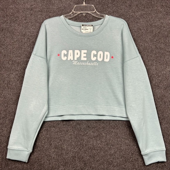 Sweaters - ALL CLOUD Cape Cod Mass. Large Long Sleeve Crop Sweater Slate Blue Beach Coastal